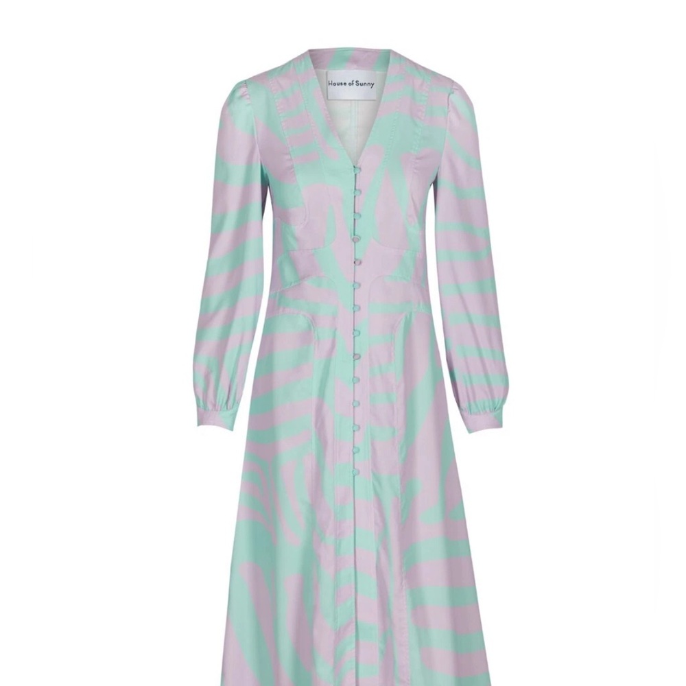 House of Sunny Green and Blue Long Sleeve Sundress